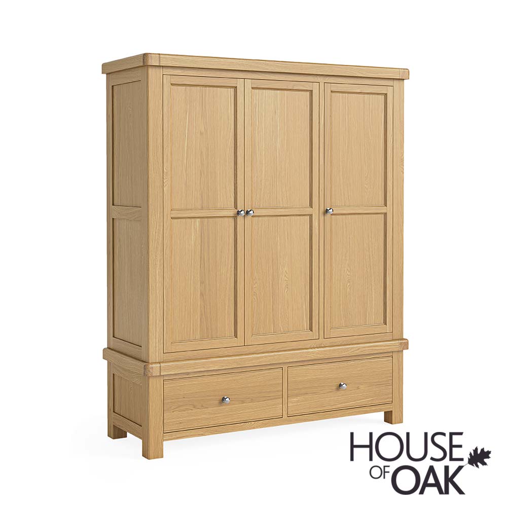 London Oak Triple Wardrobe with 2 Drawers