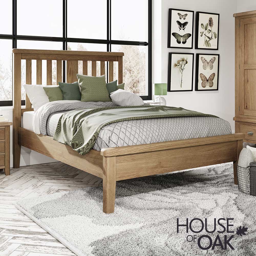 Chatsworth Oak Super King Size Bed With Slatted Wooden Headboard and Low Footend