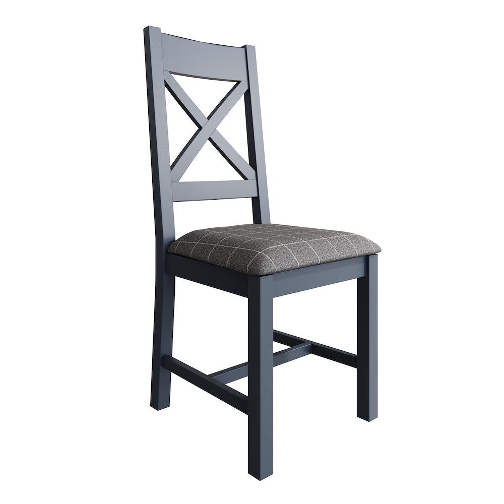 Chatsworth Oak in Royal Blue Cross Back Dining Chair with Grey Check Seatpad