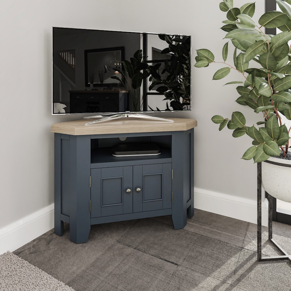 Chatsworth Oak in Royal Blue Corner TV Cabinet