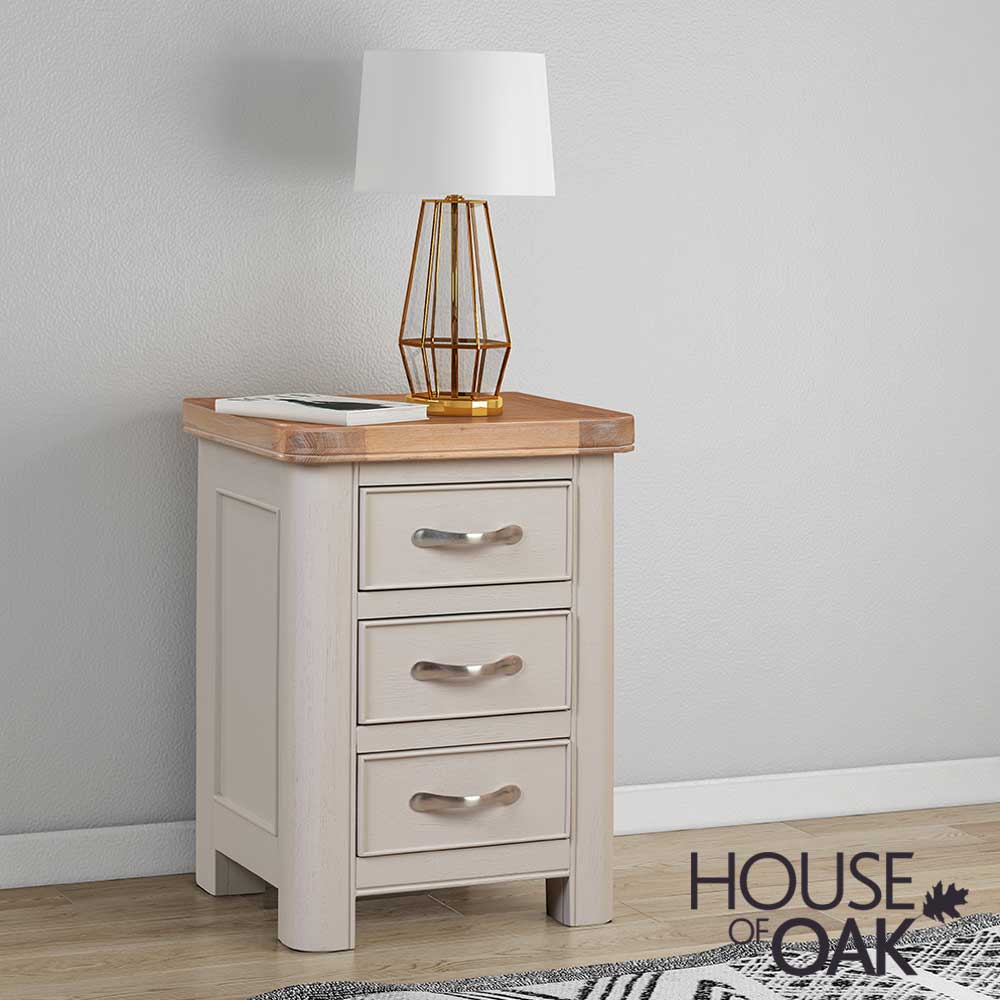 Kensington Putty Grey Painted Oak 3 Drawer Bedside Cabinet