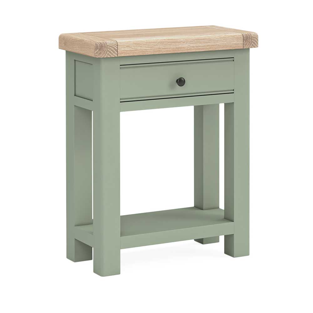 London Oak Small Hall Table with Drawer in Sage Painted