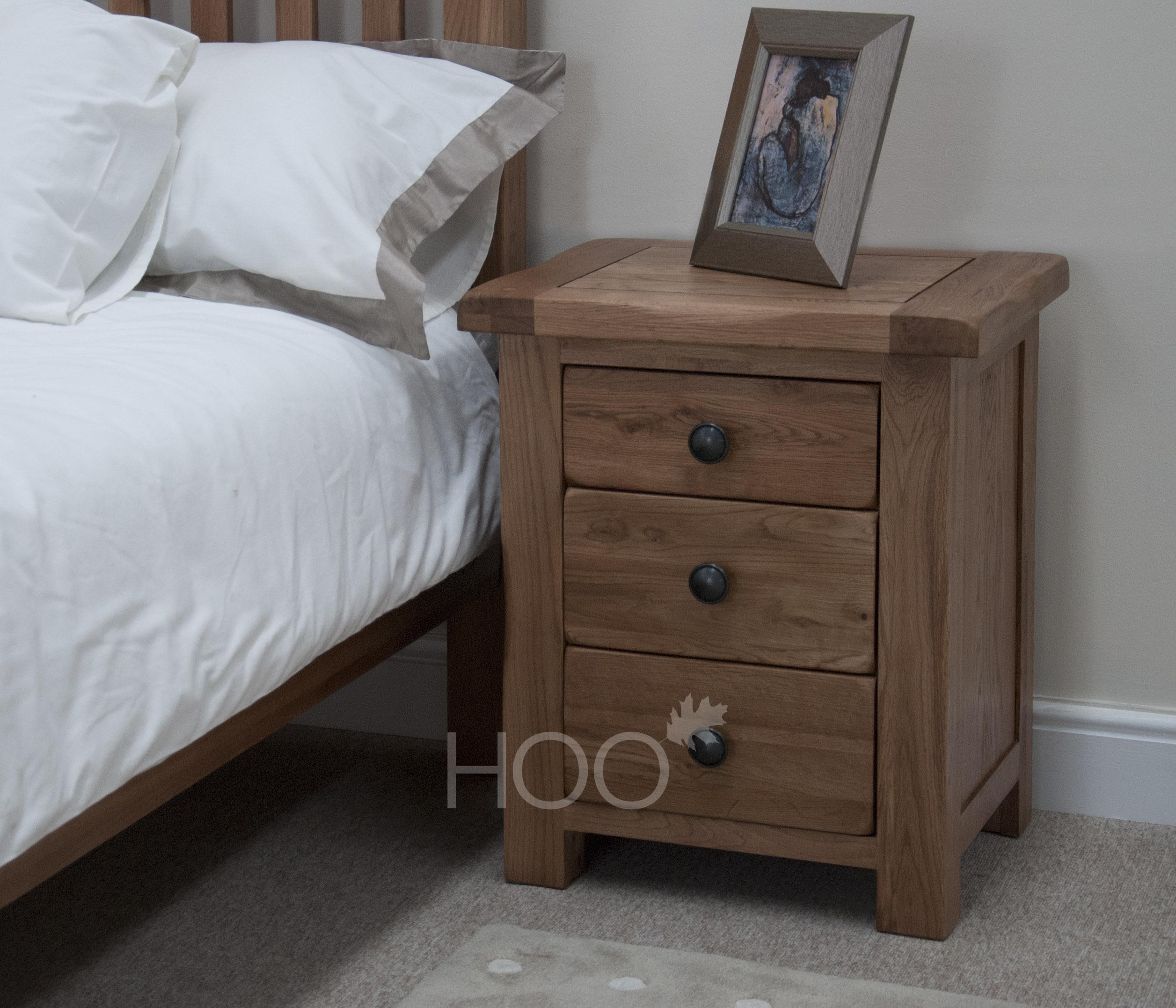 Rustic Solid Oak 3 Drawer Bedside 