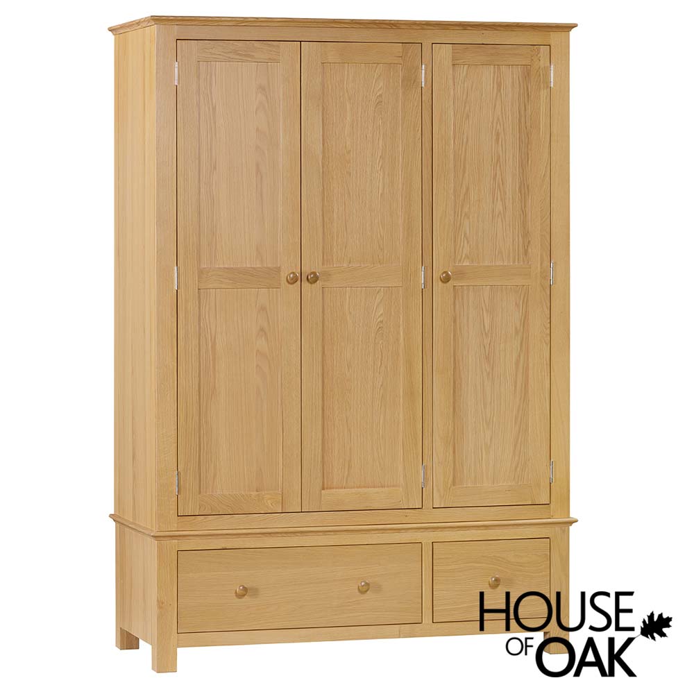 Somerset Oak Triple Wardrobe With 2 Drawers