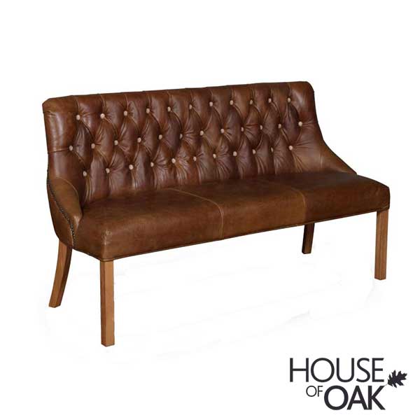 Stanton 3 Seater Brown Cerato Leather Bench House of Oak
