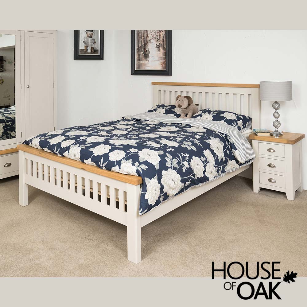 Tuscany Oak 5FT King Size Bed in Stone White Painted