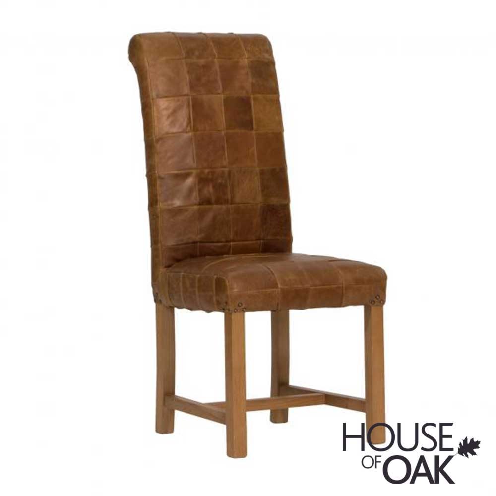 Rollback Patchwork Chair 3L Leather with Solid Oak Legs