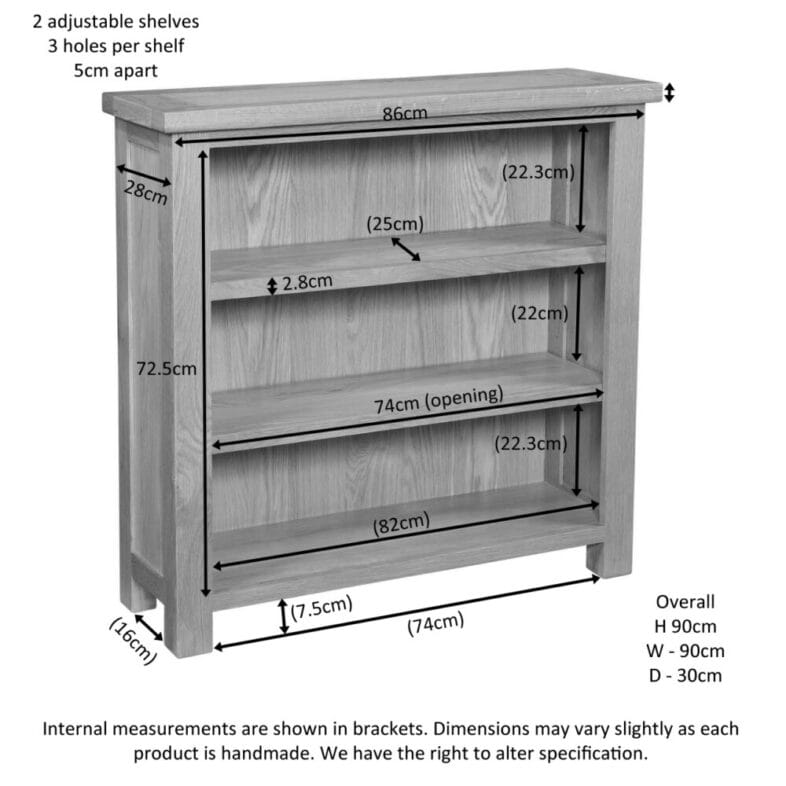 Keswick Rustic Oak 3FT Bookcase - Image 3