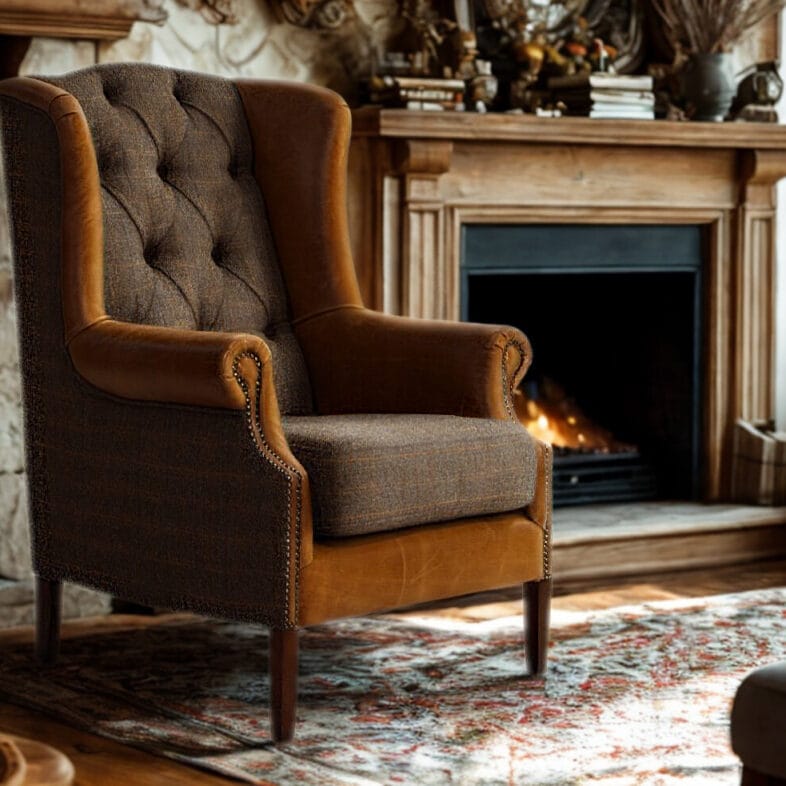 Wing Armchair in Moreland Harris Tweed - Solid Oak Furniture