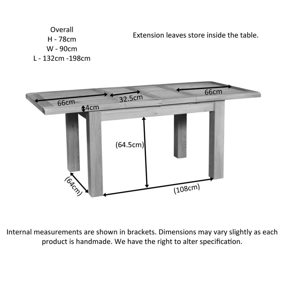 Canterbury Oak 120cm Extending Dining Table Dimensions