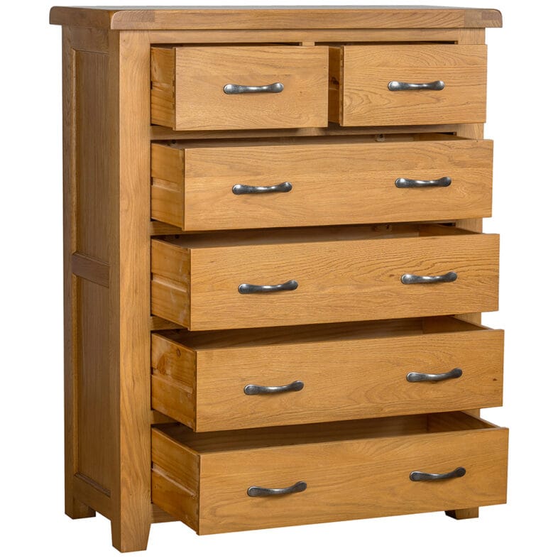 Canterbury Oak 2 over 4 Chest of Drawers open