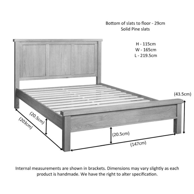 Canterbury Oak 5FT King Size Bed dimension