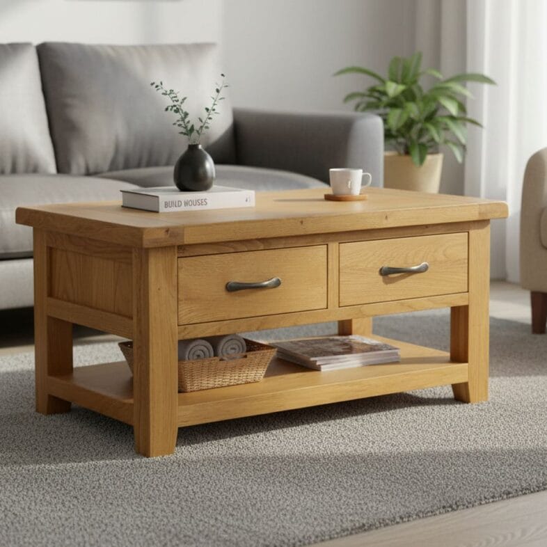 Canterbury Oak Coffee Table with 2 Full Drawers lifestyle