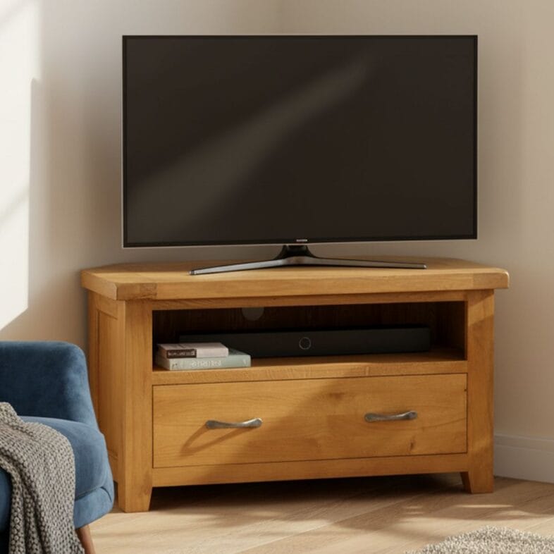 Canterbury Oak Corner TV Cabinet Lifestyle