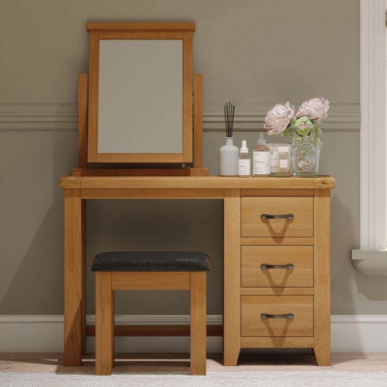 Canterbury Oak Dressing Table with Stool and Mirror Lifestyle