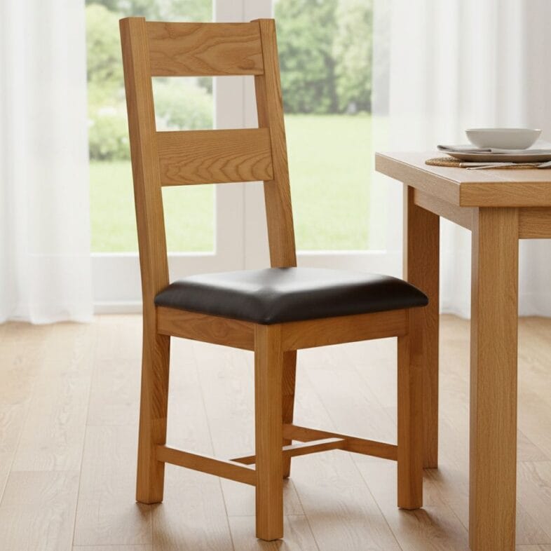 Canterbury Oak Ladderback Chair with Faux Leather Seat Pad lifestyle