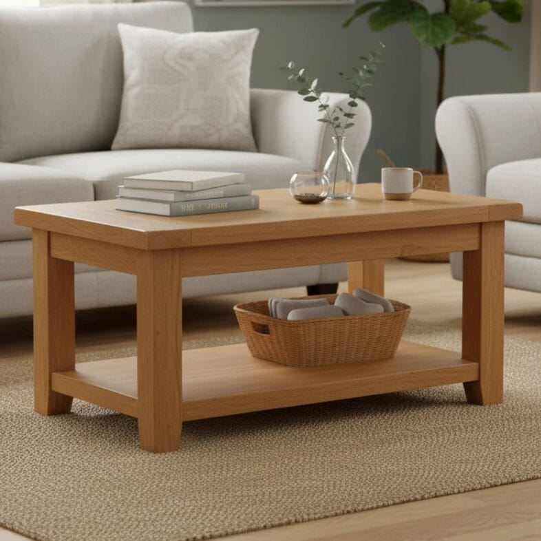 Canterbury Oak Rectangular Coffee Table with Shelf lifestyle