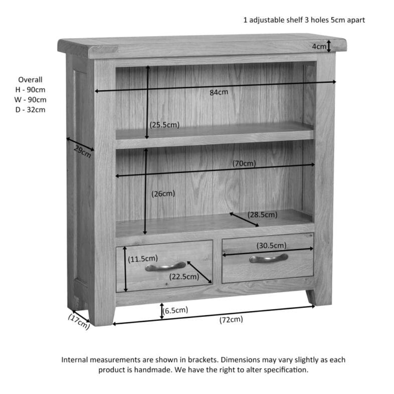 Canterbury Oak Small Bookcase dimensions