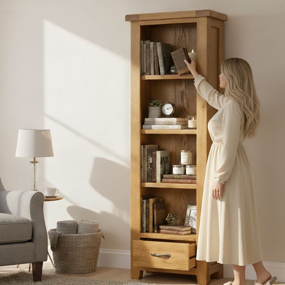 Canterbury Oak Tall Narrow Bookcase - Image 2