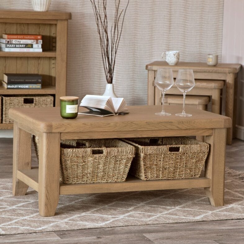 Chatsworth Oak Coffee Table with Baskets