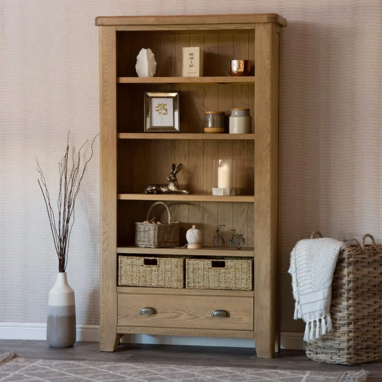 Chatsworth Oak Large Bookcase with 1 Drawer and Baskets