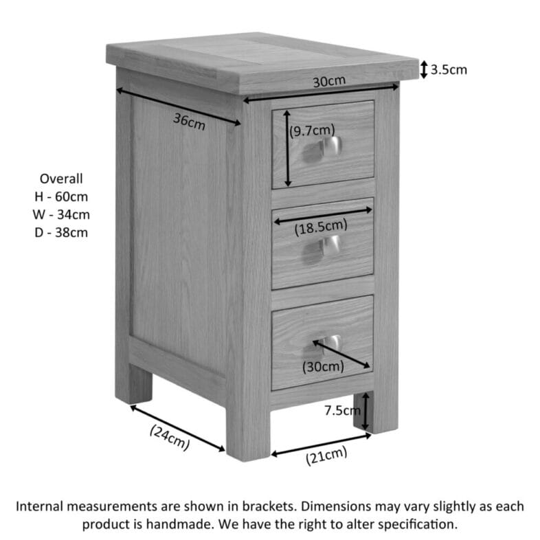 Compact 3 Drawer Bedside