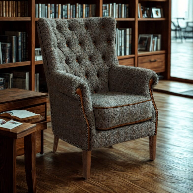 Hexham Harris Tweed Armchair Brown