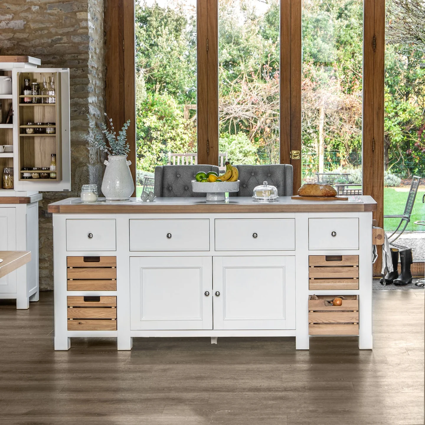 Kingham Oak Large Kitchen Island in Pure White