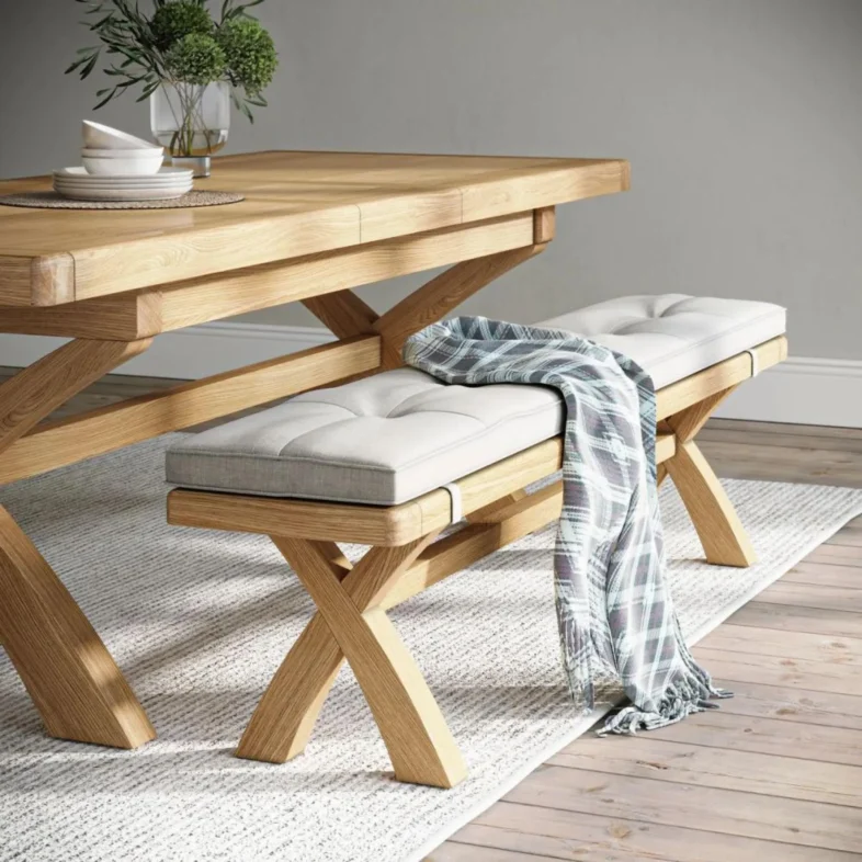 London Oak Chunky Country Cross-Leg Dining Bench beige