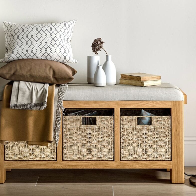 London Oak Storage Bench With Choice of 3 Cushions