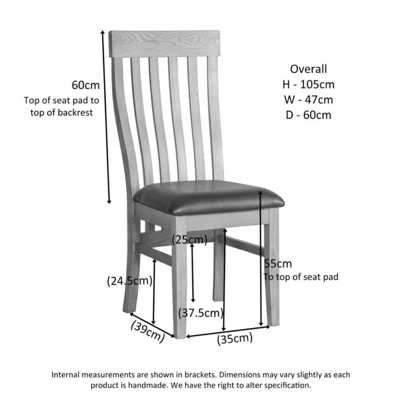 Solid oak Toulouse dining chair dimensions