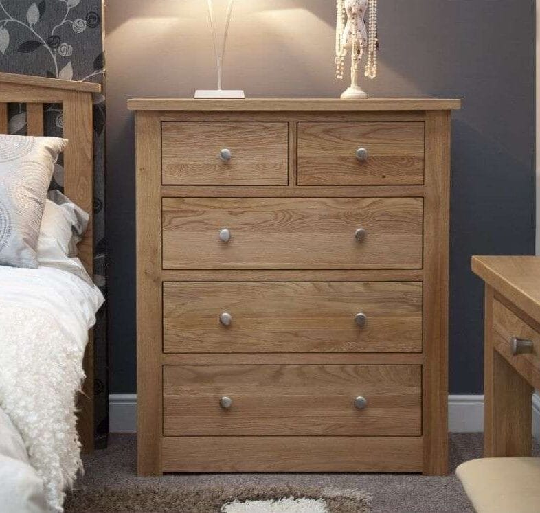 Torino Solid Oak 2 over 3 Chest of Drawers - Solid Oak Furniture