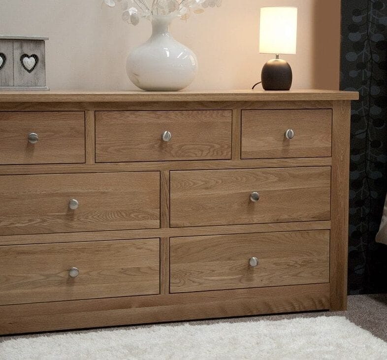 Torino Solid Oak Deep and Wide 7 Drawer Chest - Solid Oak Furniture