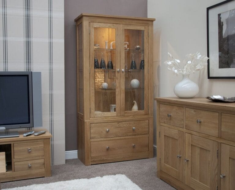 Torino Solid Oak Large Glass Display Cabinet