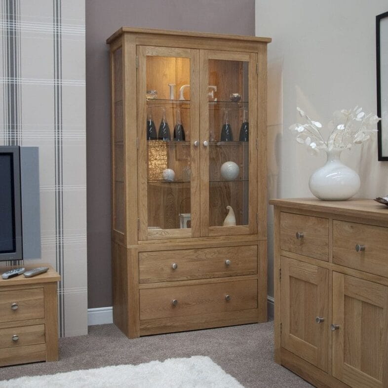 Torino Solid Oak Large Glass Display Cabinet - Solid Oak Furniture