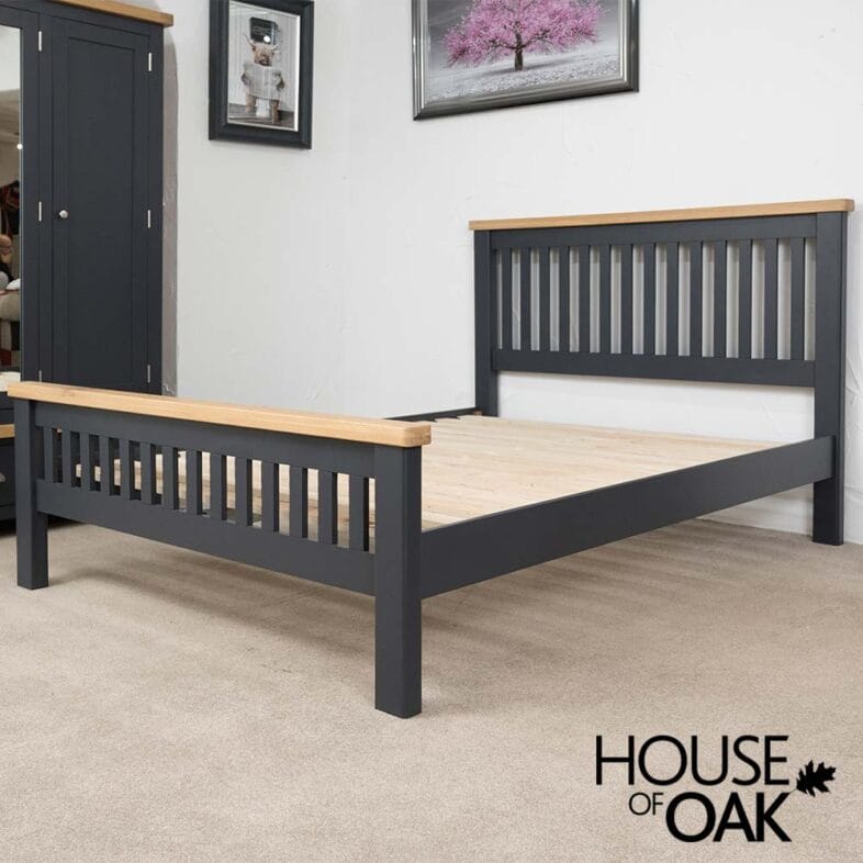Tuscany Oak 4FT 6'' Double Bed in Dark Blue Painted - Image 2