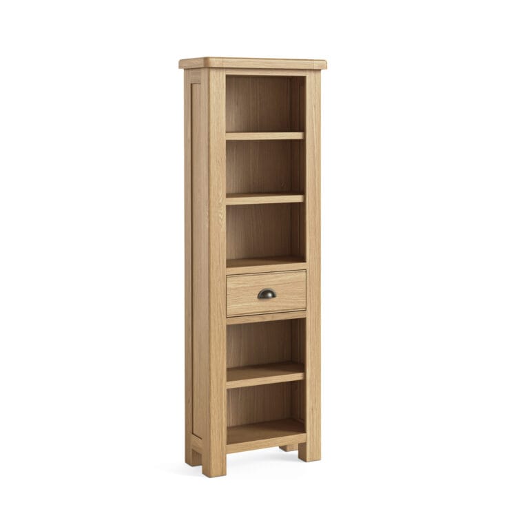 London Oak Tall Narrow Bookcase with Drawer