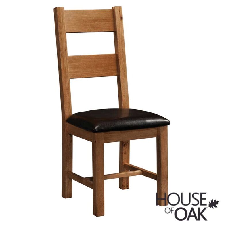 Keswick Rustic Oak Ladder Back Chair with Dark Brown Seat Pad