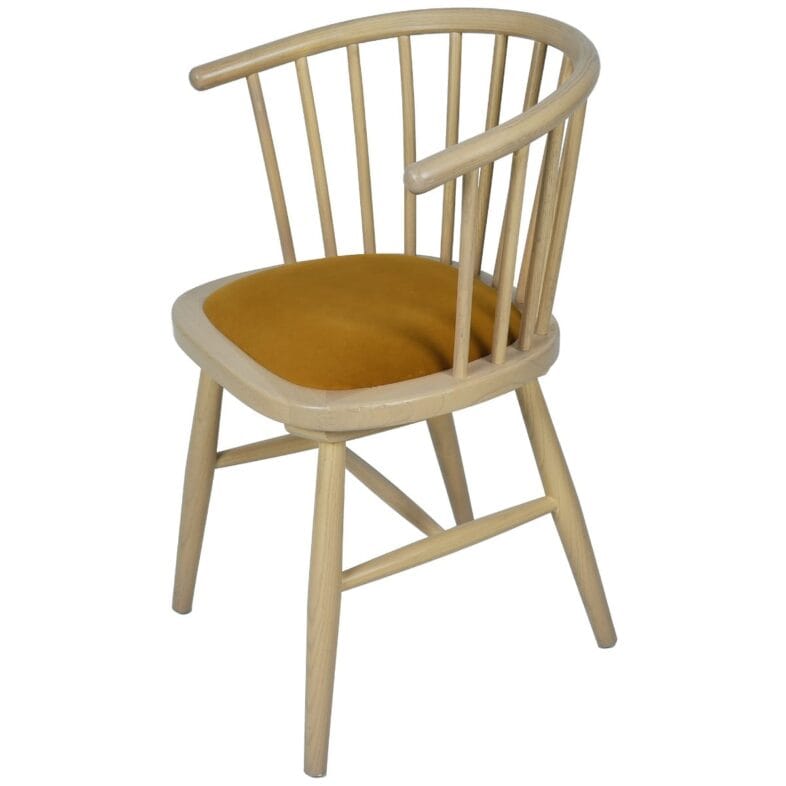 Stockholm Oak Curved Back Dining Chair - Mustard Fabric Seat - Image 2