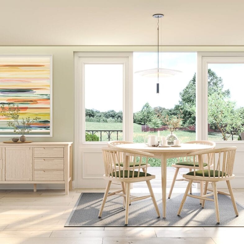 Stockholm Oak Curved Back Dining Chair - Green Fabric Seat - Image 5