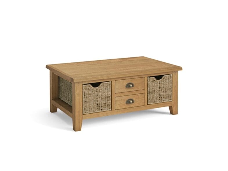 Paignton Oak Large Coffee Table with Baskets - Image 3