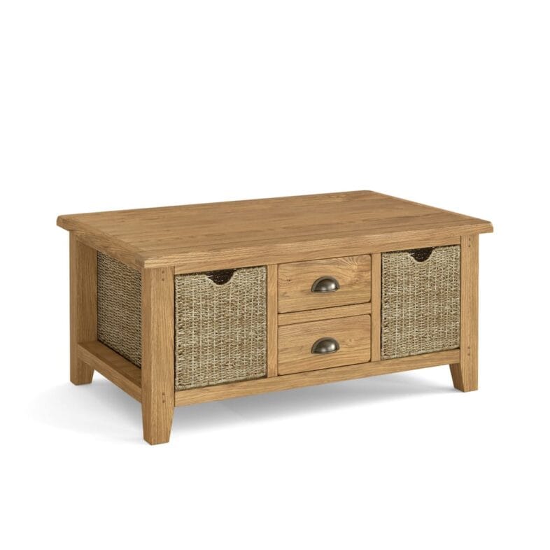 Paignton Oak Large Coffee Table with Baskets - Image 5