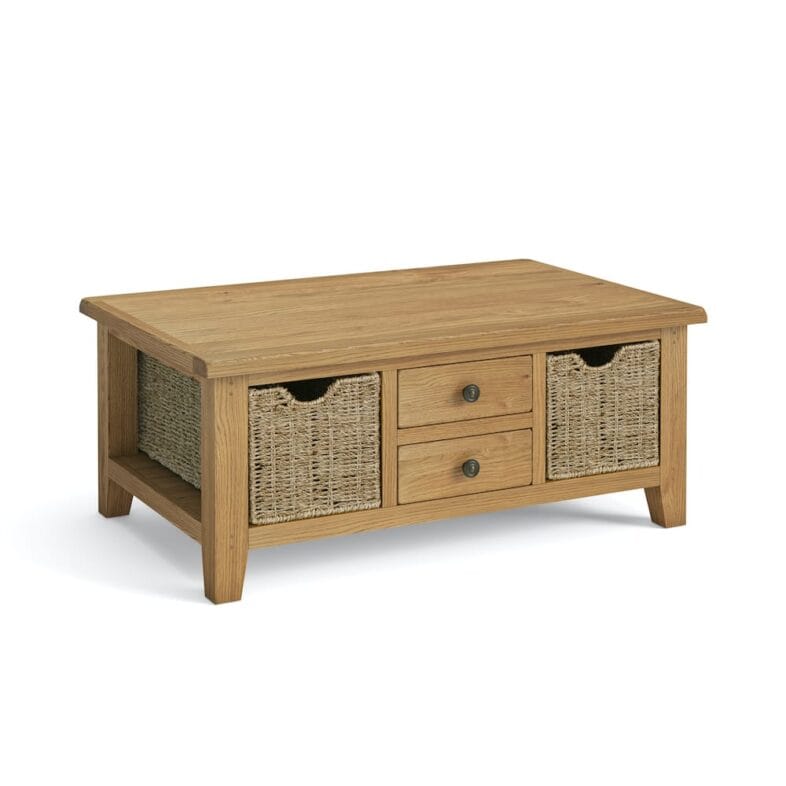 Paignton Oak Large Coffee Table with Baskets - Image 8