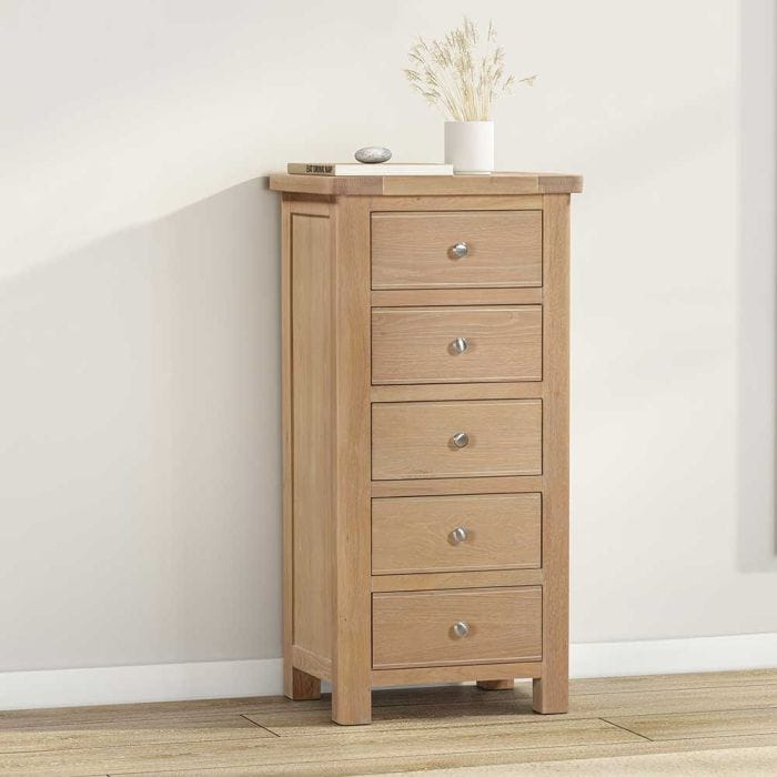 Carrington Oak 5 Drawer Narrow Chest