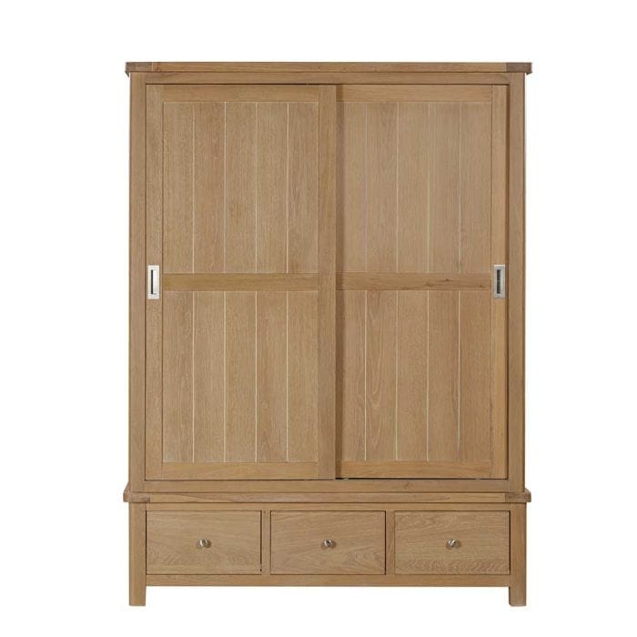 Carrington Oak Sliding Doors Large Wardrobe With 3 Drawers - Image 4