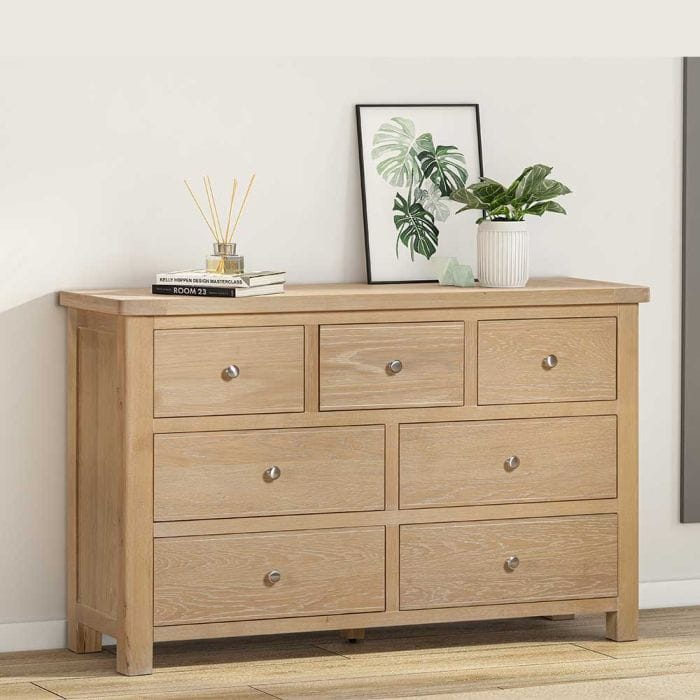 Carrington Oak 3 Over 4 Wide Chest of Drawers