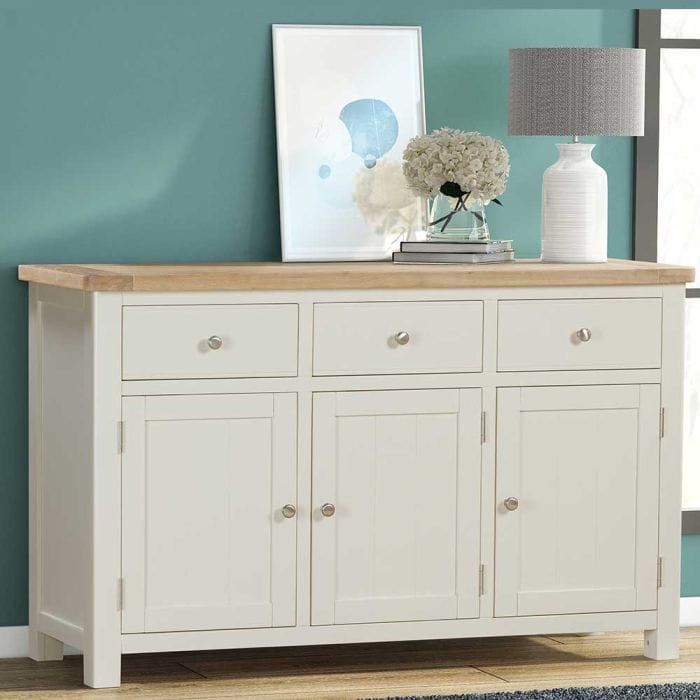 Carrington Oak 3 Door 3 Drawer Sideboard Painted in Off White