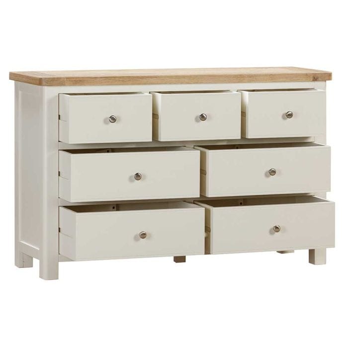 Carrington Oak 3 Over 4 Wide Chest of Drawers Painted in Off White - Image 4