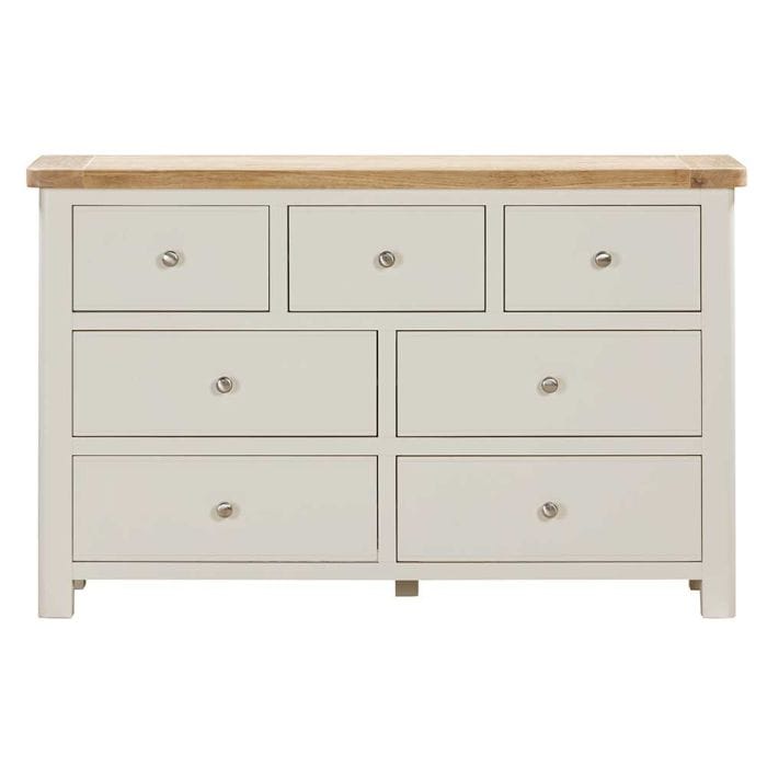 Carrington Oak 3 Over 4 Wide Chest of Drawers Painted in Off White - Image 5
