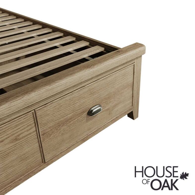 Chatsworth Oak Double Bed With Fabric Headboard and 2-Drawer Footboard - Image 10